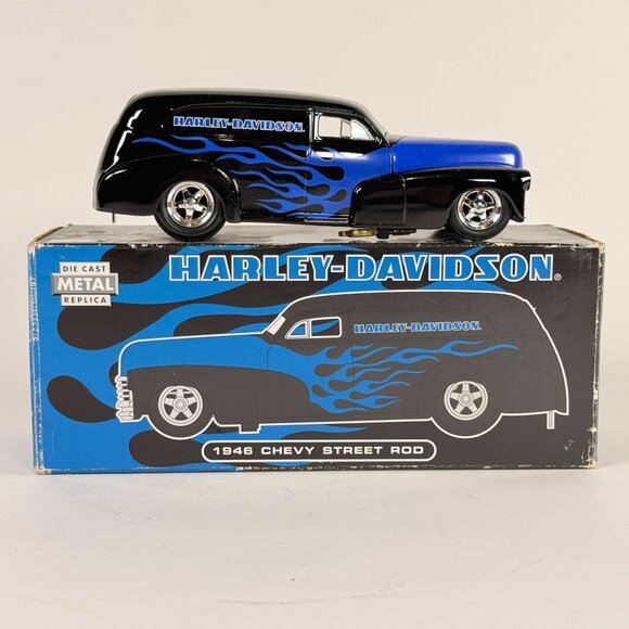 Harley-Davidson 1946 Chevy Street Rod Coin Bank 1:25 Liberty Classics Black Blue - Picture 1 of 14